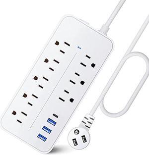 15FT Surge Protector Power Strip Extension Cord with USB C, Asamoom Flat Plug Power Strip with Long Cord, 8 Outlets and 3 USB & 1 USB-C Port, Wall Mount Desk Multiple Outlets for Home Office