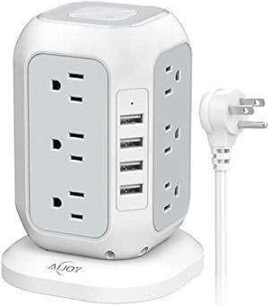 Power Strip Tower with USB Ports-AiJoy Surge Protector with 12 AC Outlet and 4 USB Ports, 10 Feet Extension Cord, USB Charging Station with Overload Protection