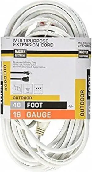 Coleman Cable 02356-01 40-Foot 16/3 Vinyl Landscape Outdoor Extension Cord, White