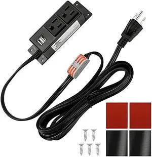 Litever Gun Safe Power Outlet Strip with 2 USB Ports. 10 FT Flat AC Cable with Removable 3-Prong Plugs. Outlet Accessory for Gun Safe, Cabinets, Closet, Drawer. Black. Certified