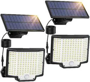 Solar Lights for Outside, 166 LED Solar Lights Outdoor Waterproof, Motion Sensor Outdoor Lights 3 Modes, Split Solar Powered Lights with Extension Wires, Security Lights for Yard Garden Garage, 2-Pack