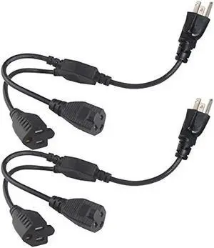 Power Cord Extension Y Splitter - KUNCAN 2 Way Outlet Adapter NEMA 5-15R to 1 NEMA 5-15P with 18AWG 300V Plug 1ft 13A 2 Pack