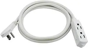 Clear Power 6 ft 14/3 SJT 3 Outlet Heavy Duty Flat Plug Extension Cord for Small Tools, appliances and Office Equipment, White, 3 Prong Grounded Plug, CP10046