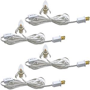 Austin Coast 4 Pack Lights Accessory Cord with 4 C7 Led Light Bulb, Clip-in Lamp Cord Replacement, Candelabra-Base E12 Socket White Cord with On/Off Switch Pluggs for Holiday Decorations