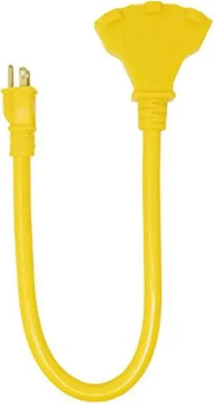 Coleman Cable 41128802 4112SW8802 12/3 2-Feet Tri-Source Adapter Multi-Outlet Extension Cord, Yellow, One Size, Orange