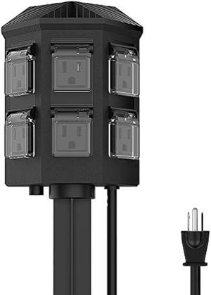 TiFFCOFiO Outdoor Power Strip Timer, Dusk to Dawn Sensor Outdoor Timer for Lights, 6 Feet Extension Cord Waterproof, 6 Grounded Outlets for Halloween and Christmas Decorations, ETL Listed