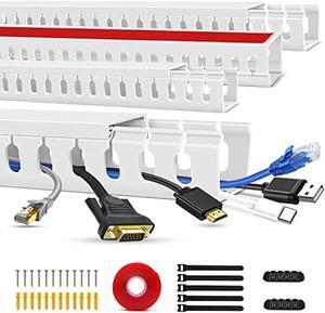 Cable Duct Management Raceway Kit, 62.8 (4 x 15.7) Server Rack Cable Management, Cable Management for Hide Network HDMI VGA Cable, Open Slot Cable Track Desk Wire Channel, Cable Raceway White 4 Pack