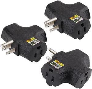 3-Outlet Grounding Adapter, Kasonic [UL Listed] Plug Extender, Heavy-Duty Grounded Power Tap - 3 Pack (Black)