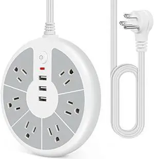 Flat Plug Power Strip with Surge Protection - 6 Outlets Flat Extension Cord Surge Protector with 3 USB Ports - Compact Charging Station Multi Plug Outlet Extender for Electronic Deivces, Home, Office