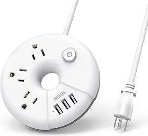 Travel Power Strip with USB Ports, NTONPOWER Power Strip with 3 Outlet 3 USB, 5 ft Extension Cord with USB Ports, Desktop Charging Station for Indoor Home Office Dorm Room Cruise Essentials, White