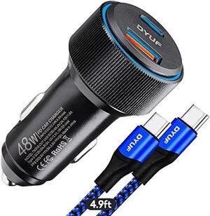 DYUF USB C Car Charger 48W,Fast Car Charger Adapter,with 60W Type C Fast Charging Cable,Dual USB Port PD30W&QC3.0 18W Car Phone Charger,for Samsung Galaxy S22/S21/Ultra 5G,Note 20/10iPad Pro,Etc
