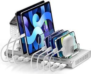 Unitek Multi iPad Charging Station - 10 Port USB Charging Station for Multiple Devices, Fast Charging Dock Cell Phone Organizer for iPhone, iPad, Android, Tablets - Silver