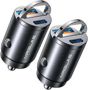 90W USB C Car Charger,2-Pack [Super Mini Metal] Charger Fast Charging Adapter PD+QC3.0 Dual Port MRGLAS Type Cigarette Lighter Compatible iPhone 14 13 Pro Max iPad Samsung, Black (K97)