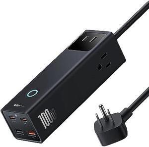 Baseus Charging Station 100W, 7-Port USB C Charger Power Strip Surge Protector with 3 AC, 2 USB-C, 2 USB-A Ports, 5ft Cord, Fast Charging Desktop Charger for Laptop, MacBook, iPhone, Travel, Work