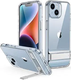 ESR Metal Kickstand Case Compatible with iPhone 14 Case and iPhone 13 Case, 3 Stand Modes, Military-Grade Drop Protection, Supports Wireless Charging, Slim Back Cover with Patented Kickstand, Clear