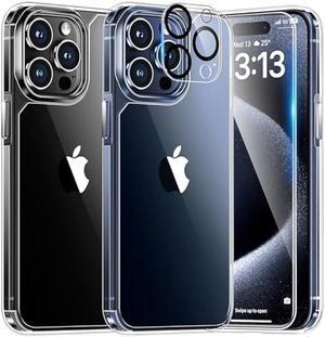 TAURI 5 in 1 for iPhone 15 Pro Max Case Crystal Clear, [Not-Yellowing & Military Drop Defense] with 2X Screen Protector+2X Camera Lens Protector+1X Magnetic Ring, Slim Shockproof Phone Case 6.7 inch