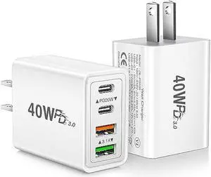 [2-Pack] USB C Wall Charger, Ancekoy 40W 4-Port Double USB C Charger Fast Charging Block Dual Port PD 3.0 + QC Wall Plug Multiport Type C Charger for iPhone 14 Pro Max 15 14 Plus 13 12 11,Samsung,iPad