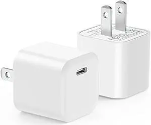 USB C Wall Charger Block, Agtray 2-Pack USB-C Mini Phone Charger Cube Fast Charging Brick Travel Plug Adapter Box Compatible for iPhone 15 14 13 12 11 XR XS, iPad Air Mini, iwatch 9 8, AirPods (White)