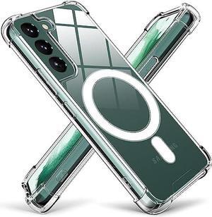KIOMY Magnetic Phone Case for Samsung Galaxy S22 5G Clear Shockproof Airbag Bumper Protective Cover, Hybrid Design Hard PC Back and Flexible TPU Frame, Compatible with Magsafe Wireless Charging Magnet