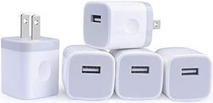 Single Port USB Wall Charger, GiGreen 1A/5V Power Adapter 5 Pack Charging Block Cube Plug Box Compatible Phone X/8/7/Xs/XR/6s/5/SE, Samsung S9/S8/S7/S6 Edge, Note 8, LG G5 V30, Moto, Pixel, Nexus, HTC