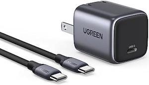 UGREEN 30W USB C Charger for iPhone 15 Series, Nexode Foldable GaN PPS Compact Fast Wall Charger Block Set with 60W USB C-C Cable, USB-C Power Adapter for Galaxy S23, Pixel 7 Pro, MacBook Air, iPad