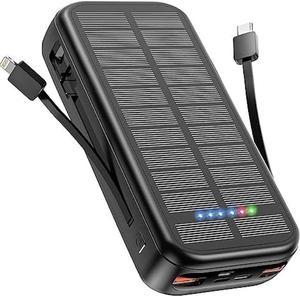 Portable Charger with Built in Cable 30000mAh Solar Power Bank Solar Phone Charger PD 20W Fast Charging Battery Pack 5 Output und 4 Input Backup Charger Travel for iPhone Android Samsung etc