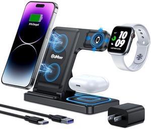 DUMTERR 3 in 1 Wireless Charger For iPhone 14/13/12/11/Pro/Max/XS/XR/X/8, Wireless Charging Station for apple devices, Charging Stand for Apple watch Ultra/8/SE/7/6/5/4/3/2, for AirPods 3/2/Pro(Black)
