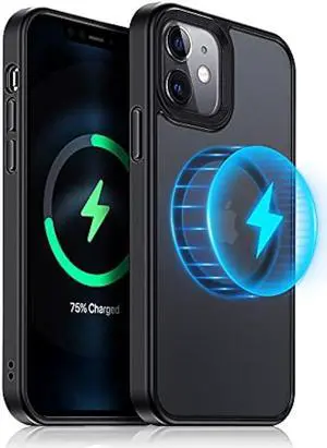 Meifigno Magnetic Case Designed for iPhone 12 Mini Case,[ Military Grade Protection & Compatible with MagSafe] Translucent Matte Back with Soft Silicone Edge, for iPhone 12 Mini 5.4 Inch(Black)