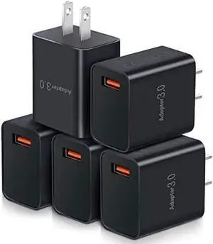 5-Pack USB Charger Block, OKRAY 18W Fast Charge 3.0 Adapter Quick Charging Block USB Wall Plug Power Charger Brick for iPhone 15/14/13/12/11/XR, Pad Pro/Air/Mini, Galaxy S23/S22/S21 Note 20/10/9