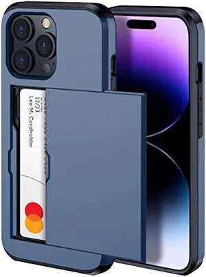 harusaki   for iPhone 14 Pro Case Wallet, Wireless Charging Compatible iPhone 14 Pro Case with Card Holder, Slim Shockproof iPhone 14 Pro Wallet Case (Blue)