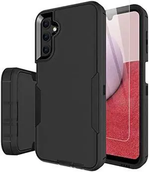 Dahkoiz for Samsung Galaxy A14 5G Case, with Tempered Glass Screen Protector and Dust-Proof Port Cover, Full Body Protection Rubber Cover Phone Case for Samsung Galaxy A14 5G, Black/Black