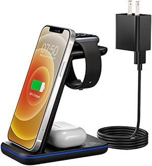 Wireless Charger for Apple Multiple Devices, 3 in 1 Fast Charging Station/Stand Compatible for iPhone 15/14/13/12/Pro Max/SE/11/XS/XR/8 Fit for Apple Watch/iWatch 9/8/7/6/5/4/3/2/SE AirPods Pro/3/2
