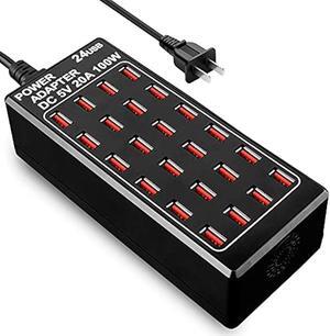 24-Port 100 watt (20 A) USB Charging Station, Home Desktop USB Fast Charger, Multiple USB Desktop Chargers, Suitable for Hotels, Shops, Schools, Shopping malls and Travel
