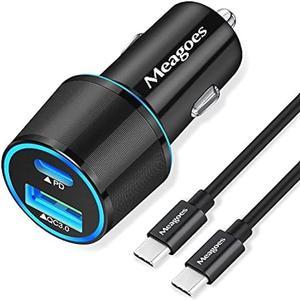 Meagoes USB C Car Charger, 48W 2-Port Fast Charging Adapter with PD&QC3.0 Compatible for iPhone 15 Pro Max/Samsung Galaxy S23/S22/S21/S20 Plus/Ultra/S10/Note 20/10, iPad Pro, Google-3.3ft Type C Cord