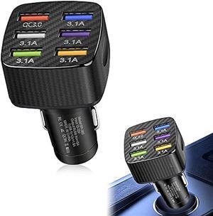 Ajxn Pack-1 Car Charger Adapter, 6 USB Multi Port Fast Charger, QC3.0 USB Fast Charger, Universal for Most Cell Phones, iPhone, Samsung Galaxy/Note S10/S9/S8 (Black)