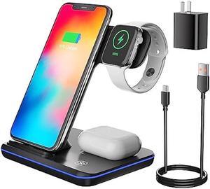 Wireless Charger 3 in 1 Wireless Charging Station, 15W Fast Wireless iPhone Charger for iPhone 14/13/12/11/Pro/Max/XS/XR/X/8/Plus, Charger Station for iWatch S2-S7/SE, Airpods2-3/Pro, Black
