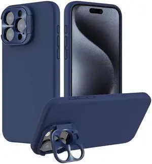 Nillkin iPhone 15 Pro Case Silicone with Stand, Support MagSafe Wireless Charging, [Premium Liquid Silicone],[Soft Microfiber Lining], Magnetic Case for iPhone 15 Pro 6.1, Blue