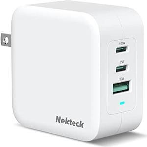 Nekteck GaN Charger 100W USB C Charger 3-Ports with PD.3 and QC.3, Compact Fast Foldable Wall Charger for iPhone 15 Series, MacBook Pro/Air, Google PixelBook, ThinkPad, Galaxy S22/S20 and More