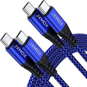 JXMOX USB C to USB C Cable 60W, (2 Pack 6.6ft) Type C Fast Charging Cord Compatible with iPhone 15 Plus/15 Pro Max, Samsung Galaxy S23 S22+ S21 Ultra, Pixel, MacBook, iPad Pro, USB C Charger (Blue)