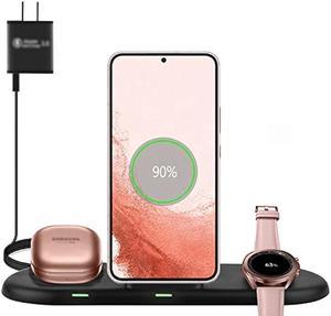 Wireless Charging Station 3 in 1 Fast Wireless Charger for Samsung Galaxy Watch 4 Active 2 Series and Galaxy Buds Series Phone Charger Stand Dock Compatible with Samsung Galaxy S22 S20 NoteBlack