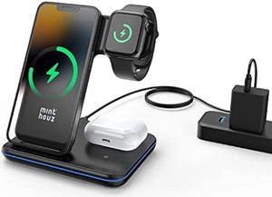 Minthouz 3 in 1 Wireless Charger 18W Fast Wireless Charging Station for Multiple Devices Apple Watch AirPods Wireless Charger Stand Compatible with iPhone 14131211 Series  Black with Adapter