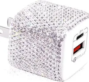 USB C Wall Charger 20W Bling PD & QC 3.0 2 Port Charger with 20W Mini USB-C Power Adapter Compatible with iPhone iPad AirPods Samsung Galaxy and More