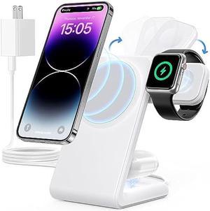 FACBINY 3in1 MagSafe Wireless Charging Station Magnetic Fast Charger Stand Dock for Apple Devices with 20w Adapter for iPhone 15141312 Series Apple Watch 89Ultra 12SE29 AirPods White