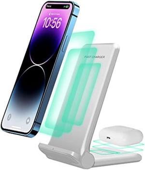 2 in 1 Wireless Charger,Foldable 20W Fast Wireless Charging Stand Compatible with iPhone 14/14 Pro/13/12/11/SE/AirPods,Dual Phone Induction Charge Station for Samsung,Pixel,Xperia,LG G6/7/8(No Plug)