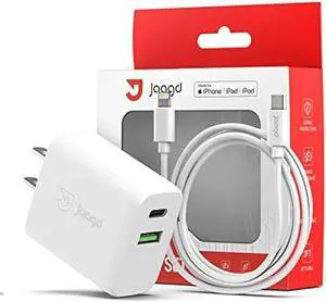 Jaagd 20W Apple MFi Certified iPhone and iPad Charger, USB C and USB Dual Wall Charger Set with Type-C Lightning Cable Compatible with iPhone 14/13/13 Pro/13 Pro max/iPhone 12/12 Pro max/X and More