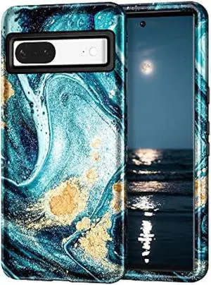 Btscase for Google Pixel 7 Case, Marble Pattern 3 in 1 Heavy Duty Shockproof Full Body Rugged Hard PC+Soft Silicone Drop Protective Women Girl Phone Covers for Google Pixel 7 (2022), Ocean