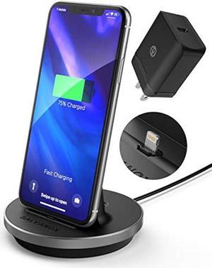 Fast Charging Power Stand for iPhone and iPad Models - MFi Certified Lightning Dock with USB-C Wall Adapter (for All iPhone 12/13 /14 Models)