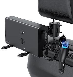 Multi Car Retractable Backseat Car Charger 5 in 1 Car Charging Station Box for Notebook/iPhone/Samsung, 60W Cigarette Lighter Adapter with 1M Cable Share Ride Customer Charging Dock Attach to Headrest