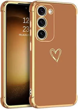 BENTOBEN Samsung Galaxy S23 Case, Cute Heart Pattern Slim S23 Case, Soft Flexible Shockproof TPU Bumper Women Girl Non-Slip Lightweight Phone Cover Charging Case for Samsung S23 6.1 2023, Brown