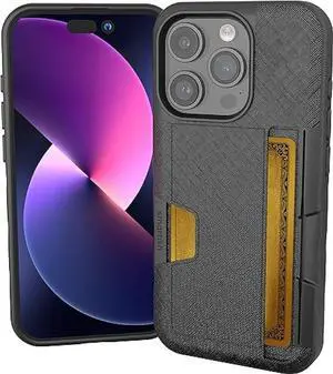 Smartish iPhone 15 Pro Wallet Case - Wallet Slayer Vol. 2 [Slim + Protective] Credit Card Holder with Kickstand - Black Tie Affair
